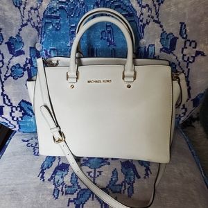 Michael Kors Collection Saffiano Leather Bag Shoulder Crossbody Strap Cream